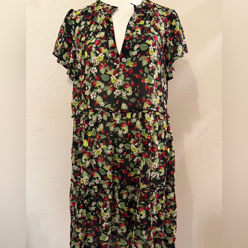 Anthologie Wild Strawberry Patch Ruffle-Sleeve V-Neck Mini Dress Womens Size: LP - Picture 6 of 16